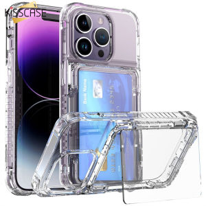 Kisscase Ví lật trong suốt ngăn đựng thẻ vỏ điện thoại cho iphone15 14 Pro Max 13 12 11 14 cộng với chân đế chống sốc mềm vỏ cứng