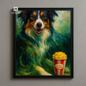 Tranh Nghệ thuật "Chú Chó Và Bỏng Ngô" VIETSMART ART - Acrylic 60 x 70cm