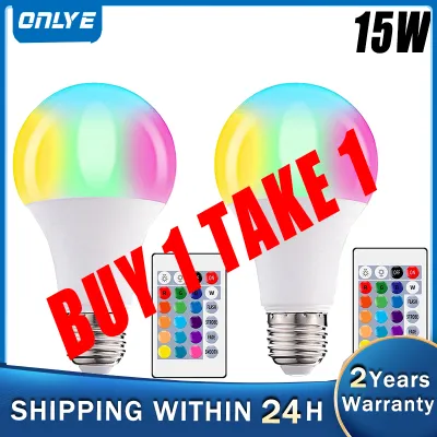 【BUY 1 TAKE 1】RGB Bulbs 5W 10W 15W E27 Screw Base RGB LED Bulb 220V Lights RGB Lamp Dimmable Changeable Colorful RGBW LED Lamp With Infrared Remote Control Memory Mode Colored Illumination Bulb