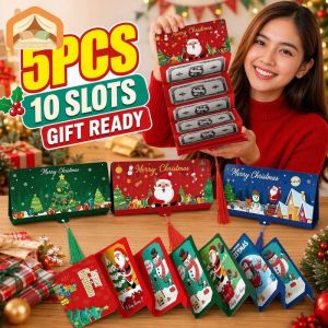 Christmas Cash Gift Envelope Set 5pcs 10 Slot Money Holder Card Wallet Red Green Blue