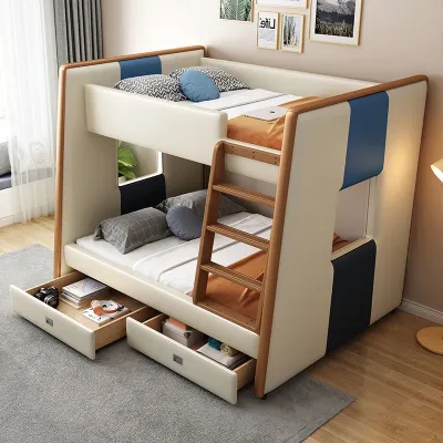 Thickened solid wood bunk bed with adjustable height and a combination of upper and lower bunk beds