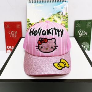 Mũ Lưỡi Trai Trẻ Em Thêu Hình Mèo Kitty Cho Bé Gái Từ 3T-6T/Màu Hồng .