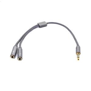 Headphone Microphone Splitter 3.5mm 2 Female to 1 Male Microphone Splitter Extension Cable Headsets Adapter Cable Braided for Laptop