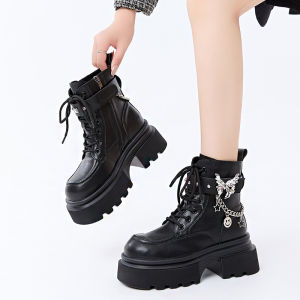 Genuine leather butterfly chain platform Martin boots British style autumn new niche cowboy boots thick heel boots boots boots for women