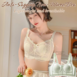 Womens Non-Wired Bra Thin Cotton Seamless Underwear Gathered Lace Bra Summer Thin Breathable Comfortable Plus Size Bra