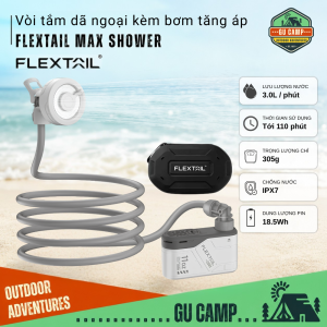 Vòi tắm dã ngoại Flextail Max shower kèm bơm áp suất cao nước mạnh chống nước IPX7 dây vòi dài 2m