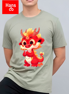 Kaos Pria 3 Dimensi Motif Naga Merah Gong Xi Tshirt Oblong Katun 24s H0280 By Hans & Co