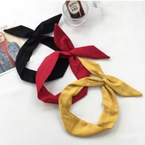 1Pc Solid Color Bunny Rabbit Ear Ribbon Headwear Hairband Hair Ties Cross Bowknot Hairband Girls Hair Accessories