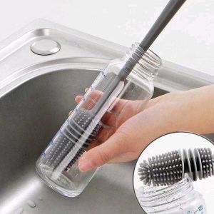 Long Handle Silicone Bottle Brush Feeding Bay Milk Bottle Cleaning Brush Glass Jar Brush