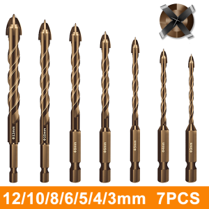 MATA BOR KERAMIK TEMBOK 7 BUAH SET 3-12MM BETON KACA BESI DLL MATA BOR TUNGSTEN CARBIDE CROSS HEX TILE DRILL BIT