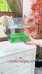 Bird Feeder with Bath 2 In 1 Acrylic Bird House for Budgie Lovebird Cockatiel Parrot Green