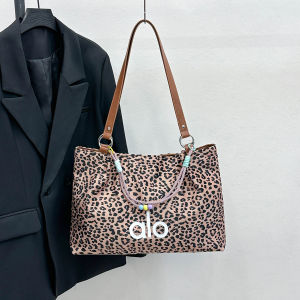 ALO Leopard Print Fabric Tote Bag Five Color Options Decorative Bead Chain Large Capacity Leather Top Handle Ladies Daily Office Shoulder Bag