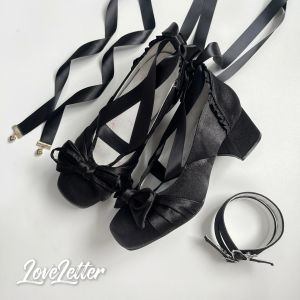 Japanese Elegant Ballet Womens Shoes Lolita Bow Square Head Ribbon Lace-up Low Single Female Shoes Heel Satin Mary Jane Shoes