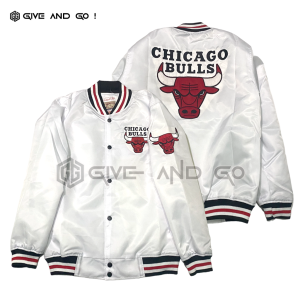 Varsity jacket Baseball full bordir Premium Bulls Putih vintage  bomber  termurah JunasCloth