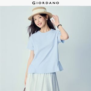 Giordano Beau Monde Women Seamed gathers detail crewneck short sleeve tee Free Shipping 13326512