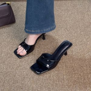 [Free Shipping] Nude-Colored High-Heeled Sandals For Women 2026 New Summer Collection Square-Toe High Heels Stiletto Heels Stylish Sandals Korean Style