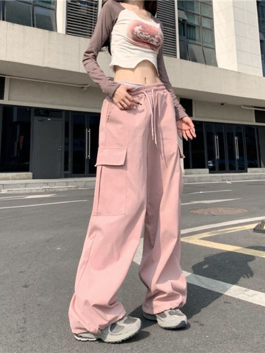 Kpop Streetwear Pink Cargo Pants Women Y2K Vintage Hippie Oversize