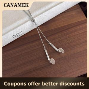 【 CANAMEK 】 Fashion Silver Earphones Water Droplet Pendant Necklace INS Style Minimalist Long Pull-out Sweater Chain Jewelry Accessories