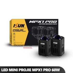 Lampu LED Mini Projie ISUN MPX1 PRO dengan Blue Lens Demon Eyes dan Kipas Pendingin DC9-80V/60W