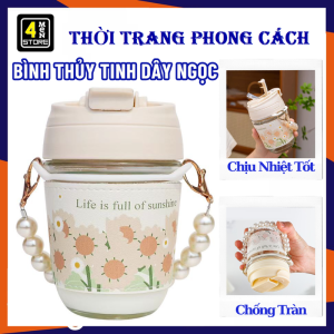 Bình Pha Trà Thủy Tinh 450ML Có Lưới Lọc Trà Inox Không Gỉ Cao Cấp - Chai Thủy Tinh 2 Lớp Pha Trà Cách Nhiệt Kèm Quai Xách Tiện Lợi