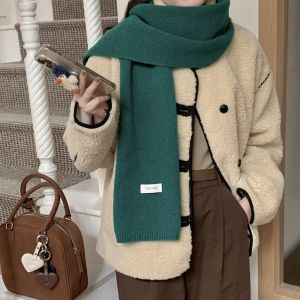 A5081 Solid Color Cross Scarf Thicken Woolen Neckerchief Winter Warm Knit Scarf Women