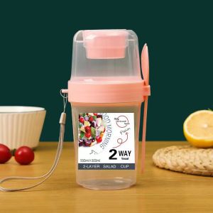 Oatmeal Cup with Spoon | Breakfast Cereal Oats Cup | Portable Airtight Oatmeal Container | 2 Layer Salad Cup