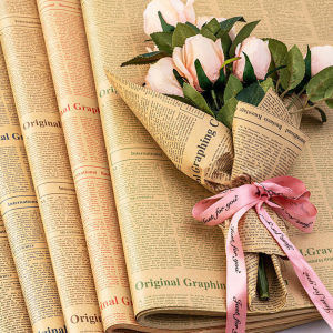 50*70cm English Newspaper Bouquet Gift Wrapping Paper Flower Packaging Material Retro Kraft Paper Reversible Floral Bouquet Paper