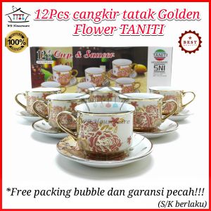 Cangkir teh 6 pasang motif GOLDEN FLOWER TANITI / tea set / coffee set / kado gift