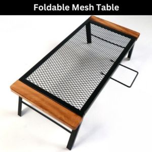 Camping Wood Iron Mesh Table Foldable Table BBQ Grill Outdoor Meja Camping Rack Table Stackable Picnic Table Meja khemah
