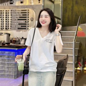 Áo Thun Thái Nữ Cổ Tim [Mã A21] Form Vừa 35~55kg Phong Cách Basic Chữ Diểm Nhấn Cotton Mềm Mịn Mát [Simplicity]