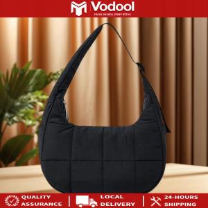 Quilted Crescent Shoulder Bag with Adjustable Strap Fashion Nylon Handbag Crescent Underarm Shoulder Bag for Women Girls