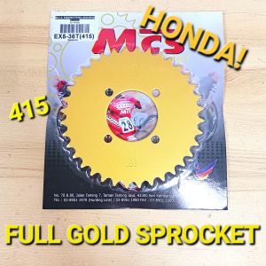 No Lubang! 415 Full GOLD Sprocket MCS HONDA EX5 WAVE100 BONUS110 Gold Rear Sprocket MCS 415 Motor Racing Gold No Lubang