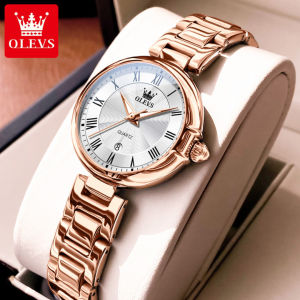 OLEVS 5608 Quartz Fashion Women Watch Gift Stainless Steel Watchband Round-dial Wristwatch Calendar Luminous