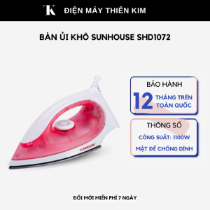 Bàn ủi khô Sunhouse SHD1072 - 1100W - bàn ủi chống dính - Bảo Hành 12 Tháng Toàn Quốc