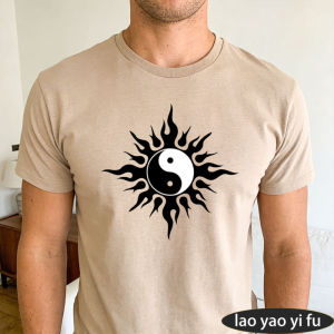 [Local Stock] HBESTY  Yin Yang Sun Flame Men Tshirt Sun Flame Taiji Symbol Traditional Oriental Minimalist Graphic Casual Mens Short Sleeve Costume