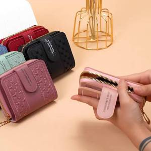 Women Heart Embroider Wallet Premium PU Leather Bifold Coin Purse Female Multi-Card Short Wallet