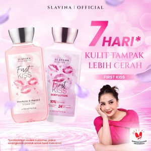 SLAVINA Bundle 2IN1 First Kiss (Body Lotion + Shower Gel) by Nagita Slavina – Body Wash dan Handbody Body Care untuk Whitening Niacinamide Glutathione Serum Burst Melembabkan Mencerahkan dan Wangi Parfum Mewah Murah