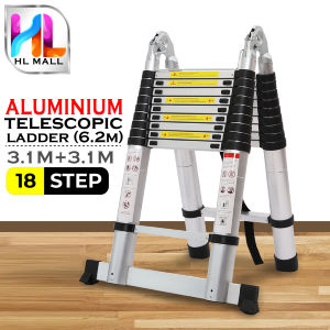 [3.1m x 3.1m] Double Sided Two Way Multipurpose Telescopic Aluminium Pole Extendable Folding Ladder / Tangga Lipat With 18 STEPS