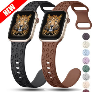 Engraved Leopard Strap For Apple Watch Band ultra 2 49mm 44mm 38/40 Sport Silicone Bracelet iWatch Series 9 8 7 se 6 5 4 45-41MM