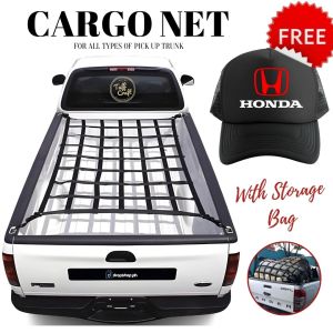 Universal Adjustable Cargo Net for Pickup Trucks Durable Trunk Luggage Carrier with Storage Bag & Logo Cap 47x47 Inches