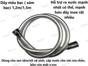 Dây cấp nước dây sen tắm dây xịt vệ sinh màu bạc ( xám bạc) 12m/15m