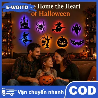 E-WOITD Halloween ánh sáng ban đêm 3D dán tường phát sáng phim hoạt hình mô hình đề can cho phòng trẻ em gia đình Halloween bên trang trí