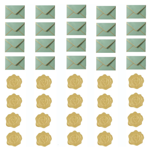 ซองจดหมายที่มีขดลวดเป็นมิตรต่อสิ่งแวดล้อมแพ็คสีเขียวและขอบทอง20ซองสำหรับใช้ในสำนักงาน