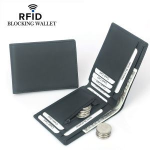 AE New Russian mens wallet  RFID Zippered multi-card slot top-grain leather short wallet with coin pocket