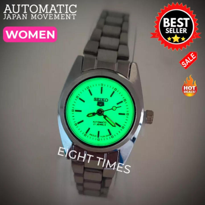 Seik0 SILVER Automatic Watch For Women Luminous Glow in the Dark