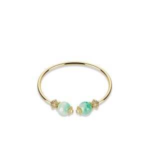 BELLUX New Chinese Style 925 Silver Bracelet Synthetic Zircon Round Green Dulong Jade Double Bead Gold Arm Opening Bangle