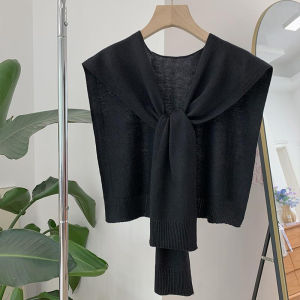 Minwen Korean Knitted Shawl Summer Air Conditioning Collar Neck Guard Knit Thin Knotted Cape Shoulder Scarf For Women