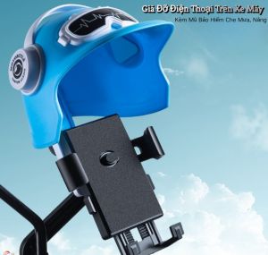 Gía Đỡ Điện Thoại ( Có 2 Màu Xanh & Đen ) Gắn Chân Gương Xe Máy Có Nón Bảo Hiểm Che Mưa Che Nắng Chống Rung Lắc