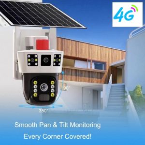 BYTEBEAT V380  CCTV Camera 12MP Solar Camera 4G SIM /WIFI Security Outdoor Two Lens and three screen 10x Zoom Recording Humanoid Tracking Color Night Vision PTZ Cam T22-3