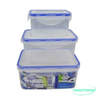 BỘ 3 HỘP ĐỰNG THỰC PHẨMHộp nhựa có nắp đựng thức ăn tiện lợi QT300